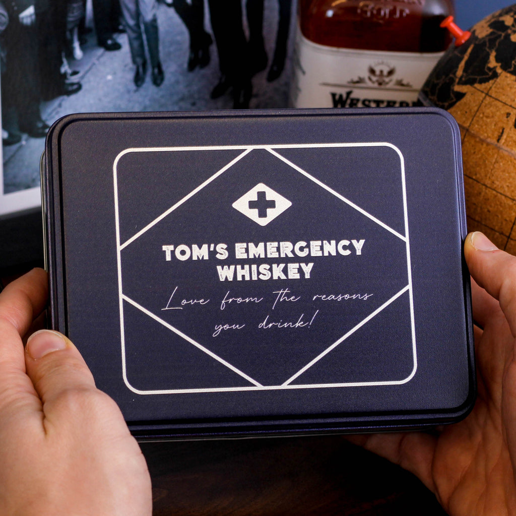 Personalised Emergency Whiskey Tin Gift For Him