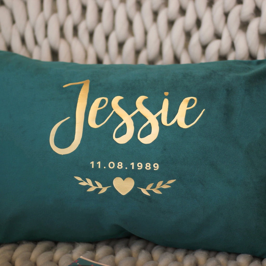 Personalised Floral Heart Name Velvet Cushion For Her