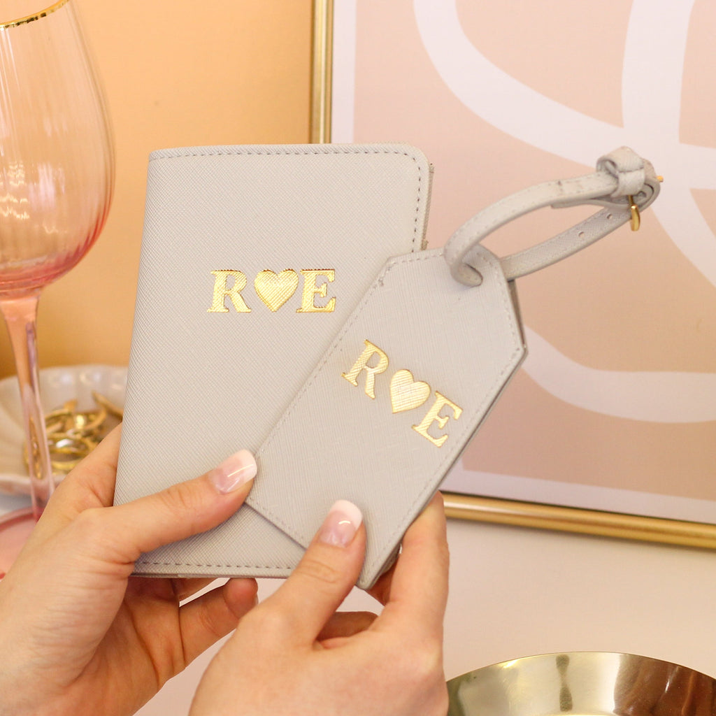 Personalised Heart Luggage Tag Passport Gift Set