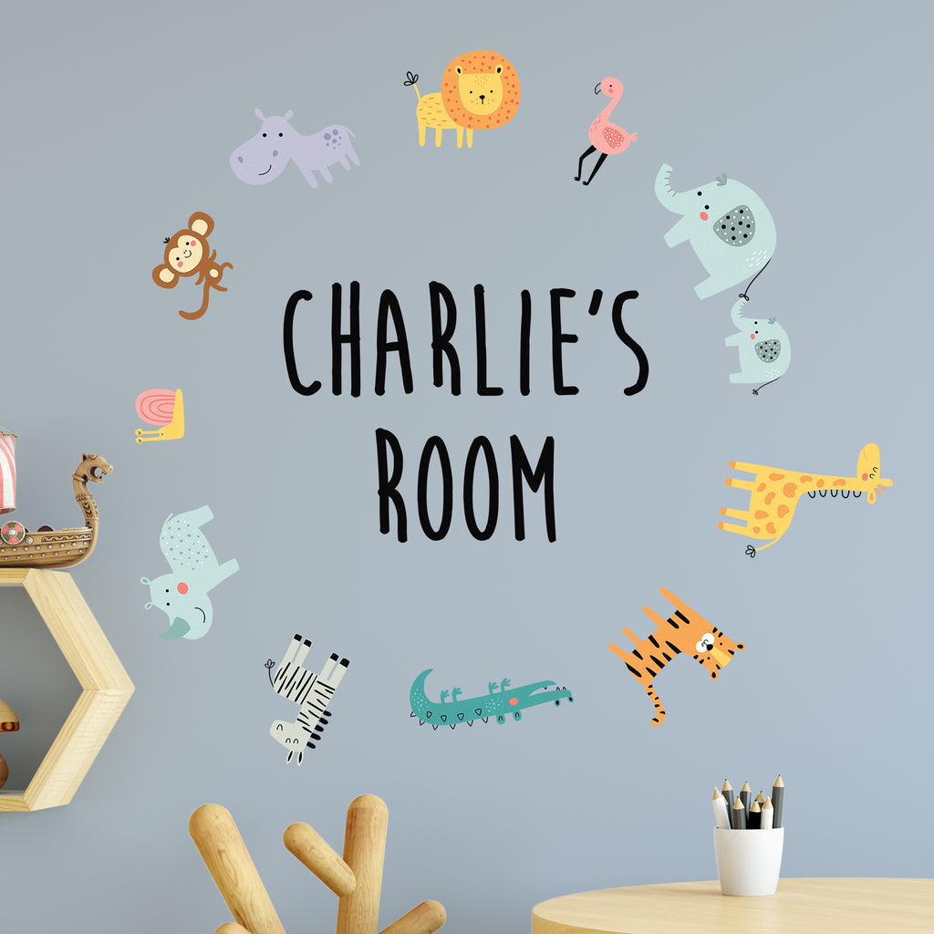 Personalised Safari Animals Wall Sticker Room Decor