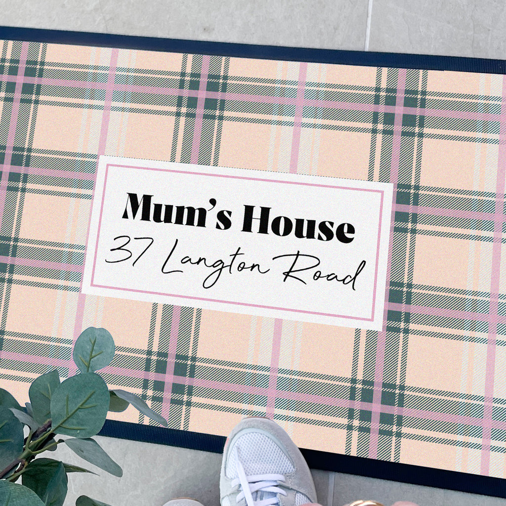 Personalised Pink Gingham Doormat House Warming Gift