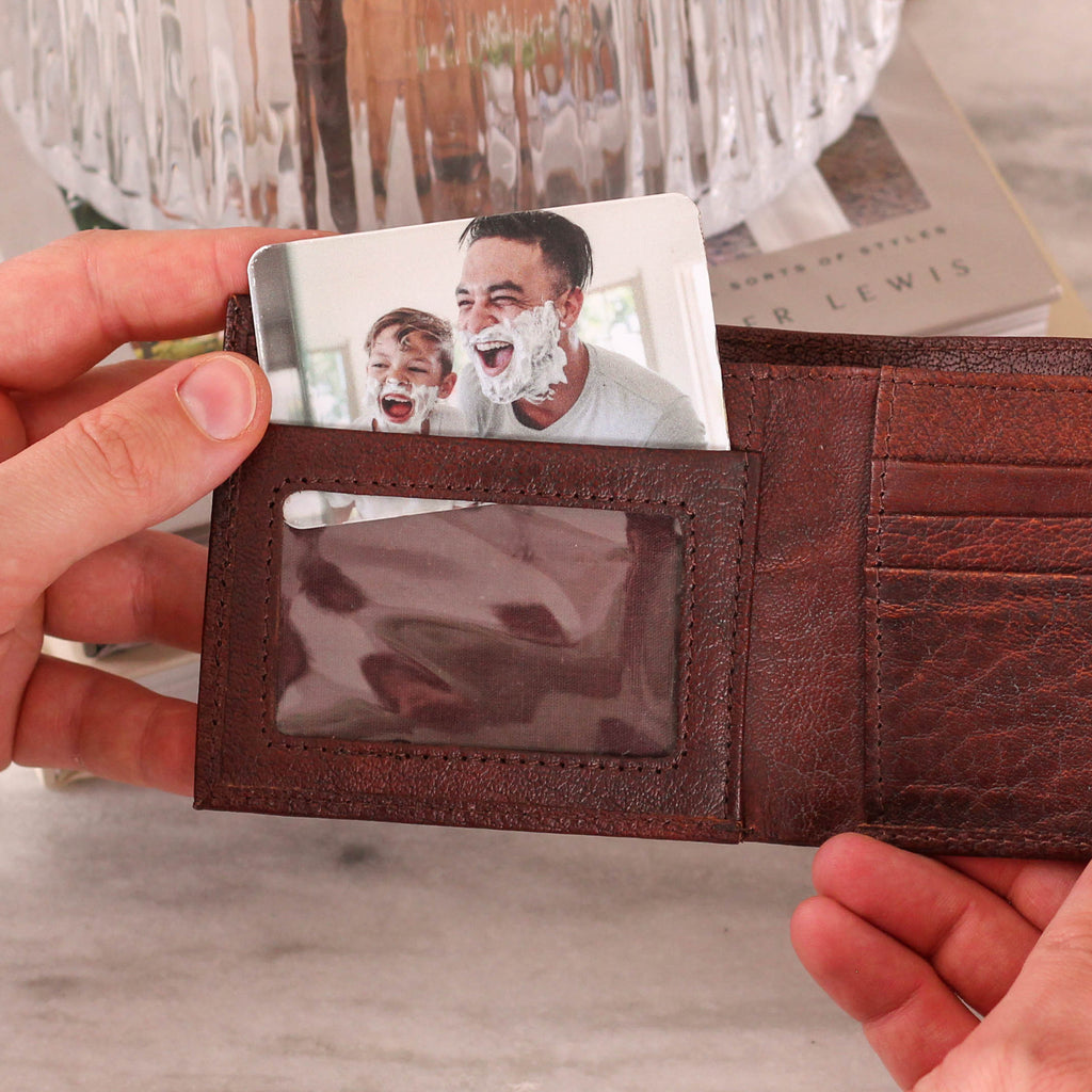 Personalised Mens Leather Wallet And Photo Keepsake