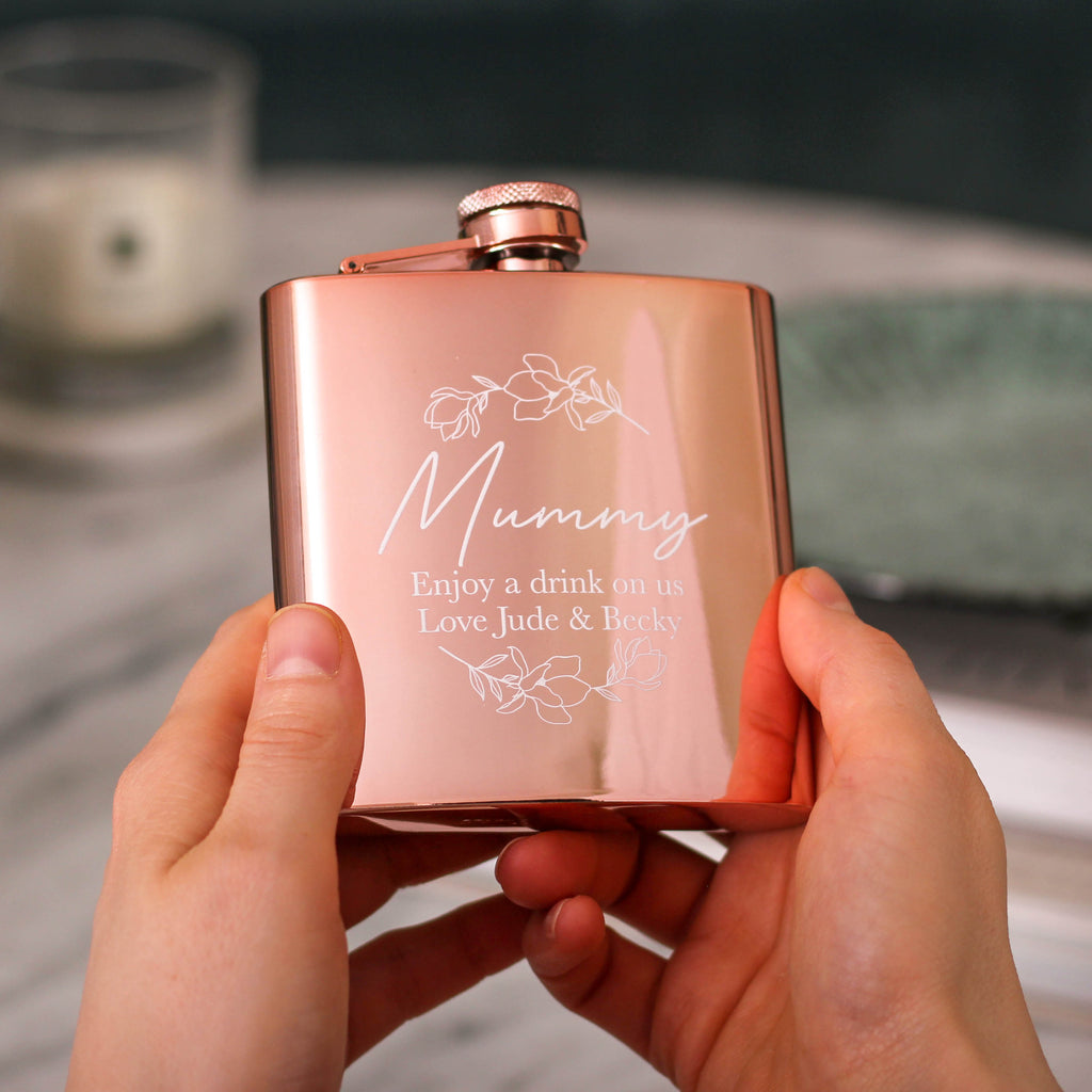 Personalised Floral Hip Flask Gift For Her