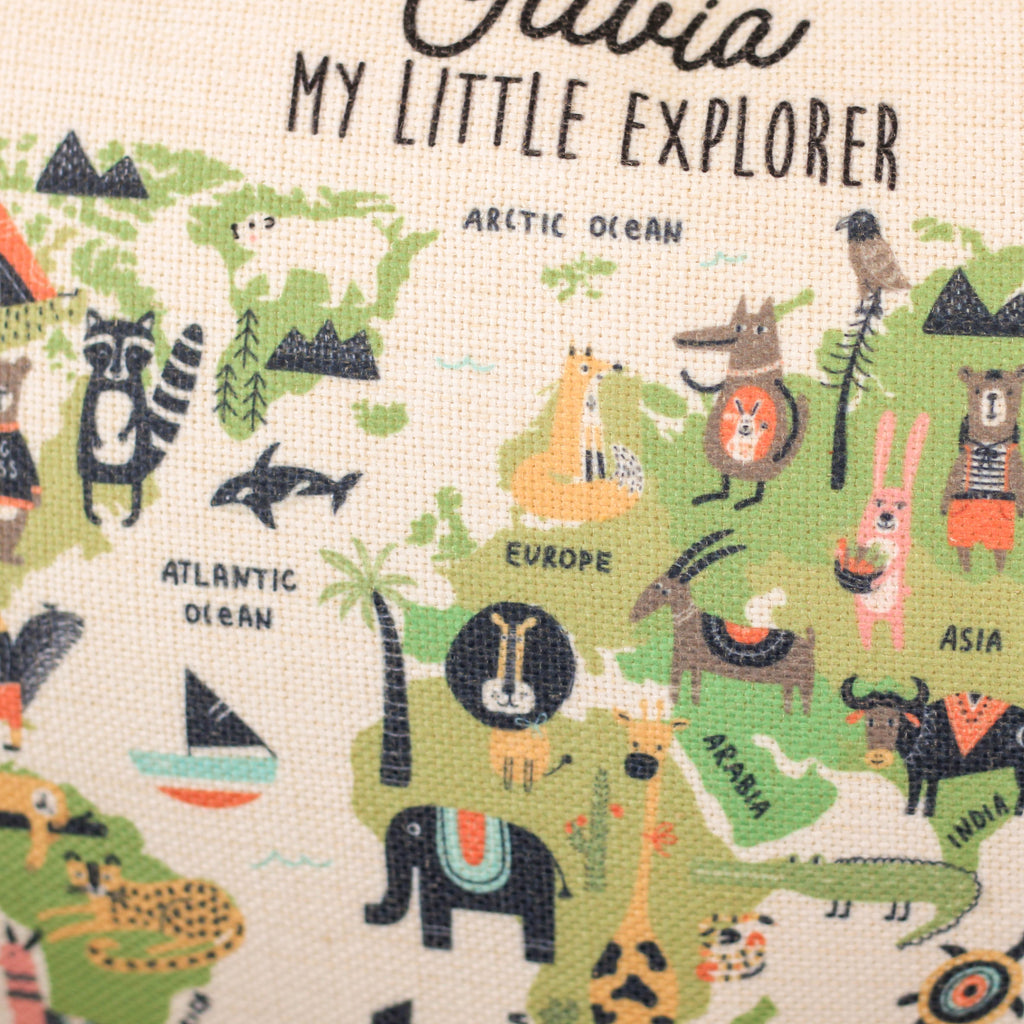 Personalised Little Explorer Kids Room Map Cushion