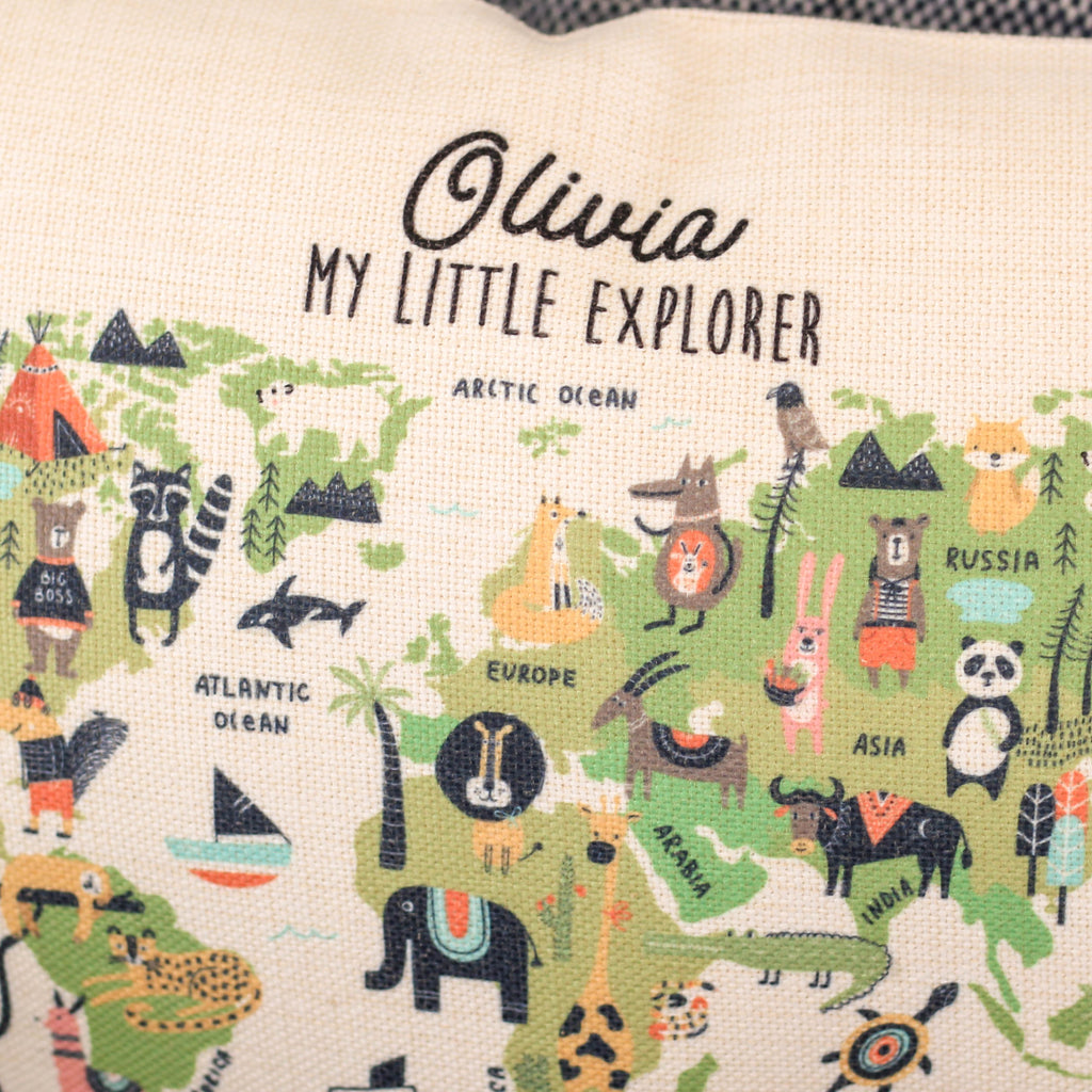 Personalised Little Explorer Kids Room Map Cushion