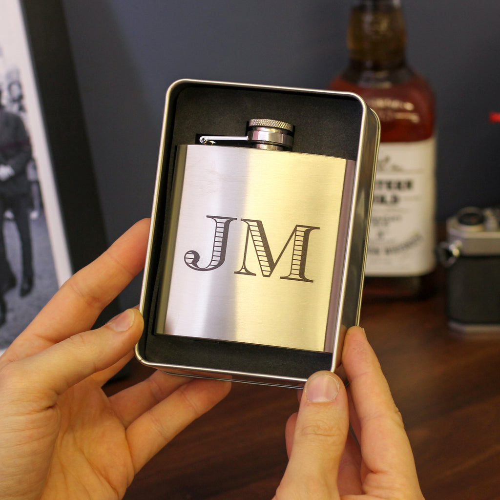 Personalised Initials Hip Flask With Matching Tin