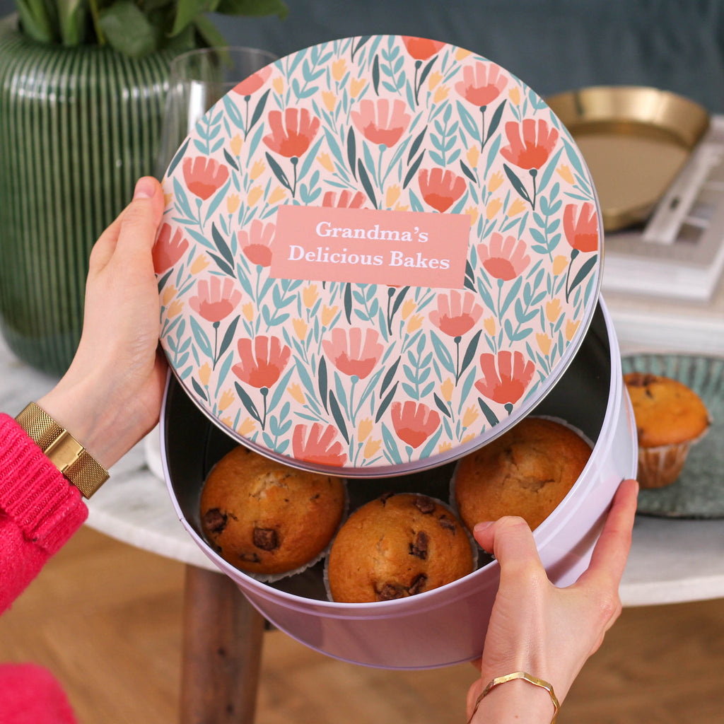 Personalised Grandma's Bakes Floral Cake Tin For Baking