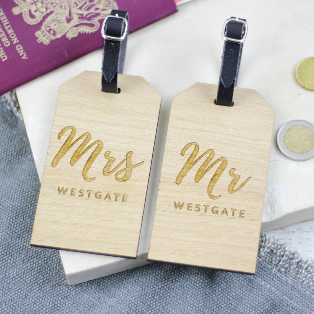 Personalised Mr And Mrs Wooden Luggage Tag