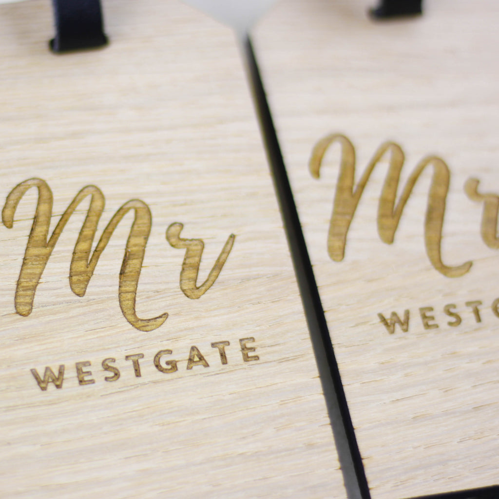 Personalised Mr And Mrs Wooden Luggage Tag