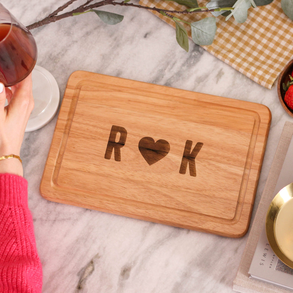 Personalised Heart Initials Wooden Chopping Board