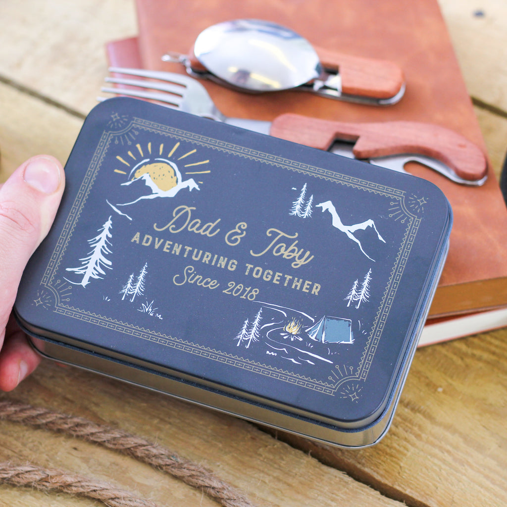 Personalised Adventure Camping Cutlery Tin Set