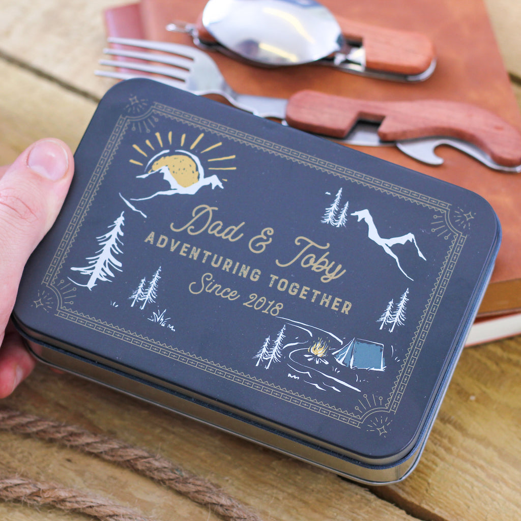 Personalised Adventure Camping Cutlery Tin Set