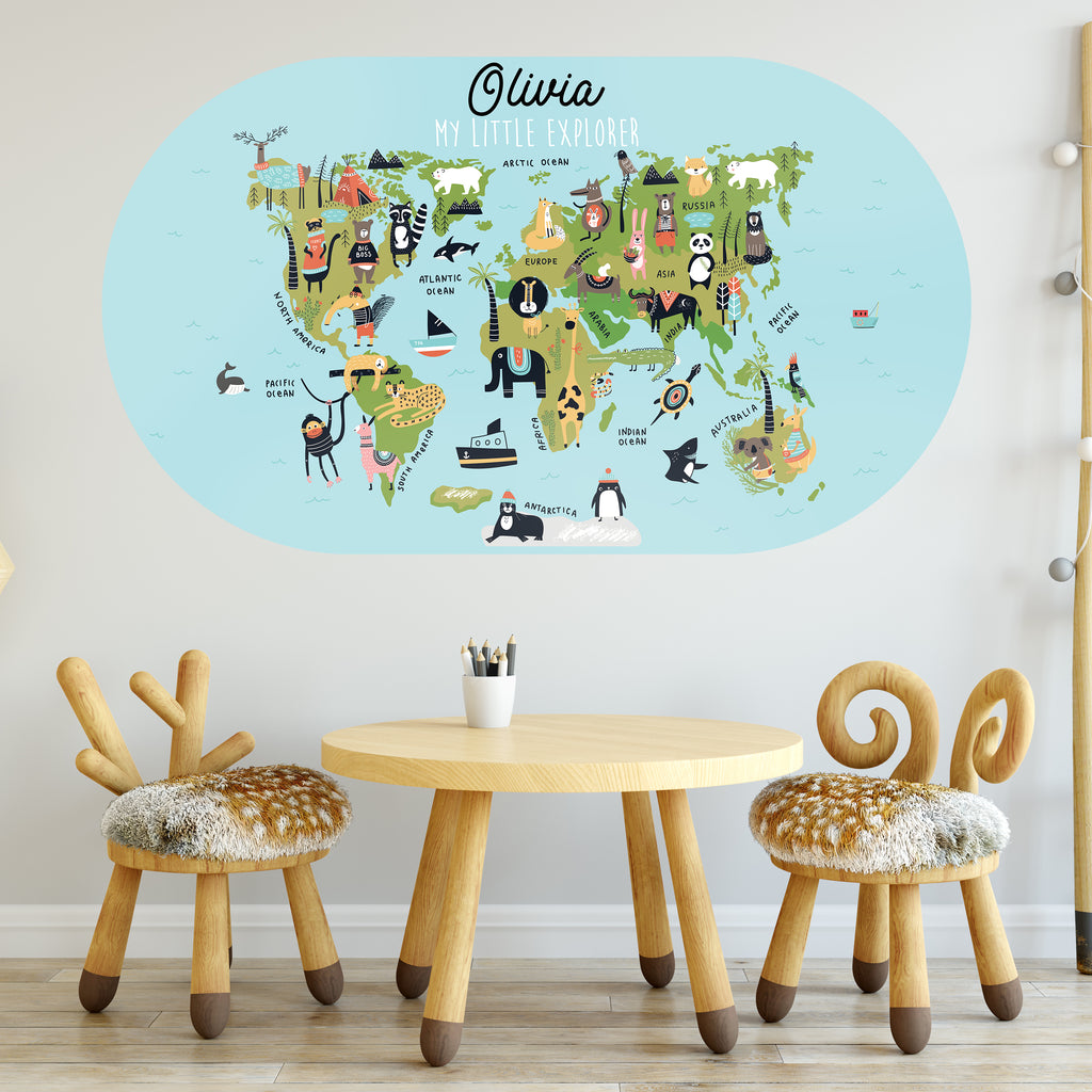 Personalised Animal World Map Wall Sticker For Kids