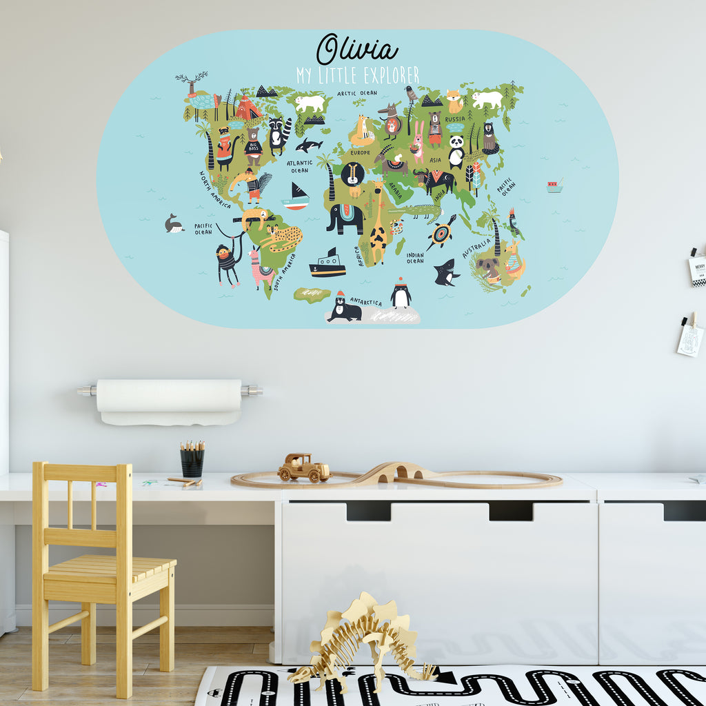 Personalised Animal World Map Wall Sticker For Kids