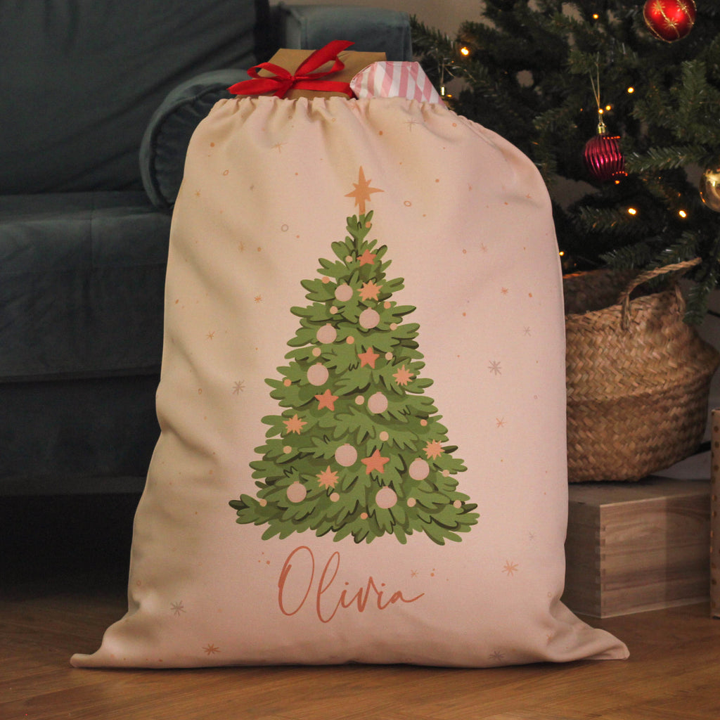 Personalised Christmas Tree Santa Sack Stocking Gift