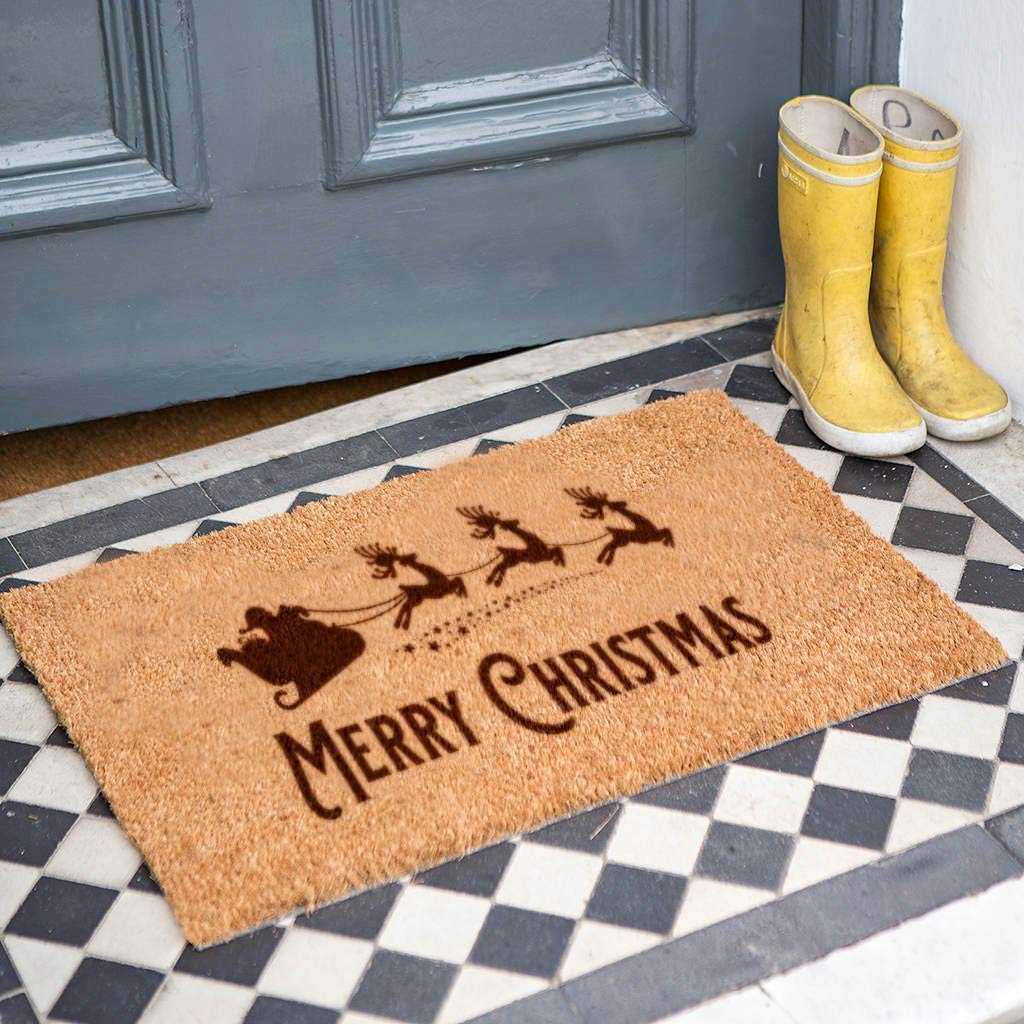 Personalised Santa's Sleigh Family Door Mat for Christmas
