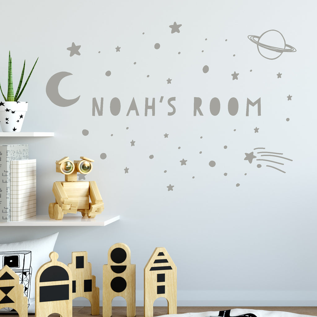 Personalised Space And Stars Wall Sticker For Bedroom