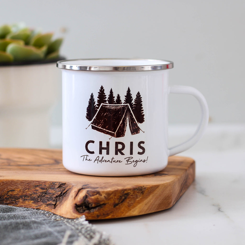 Personalised Tent Camping Enamel Mug