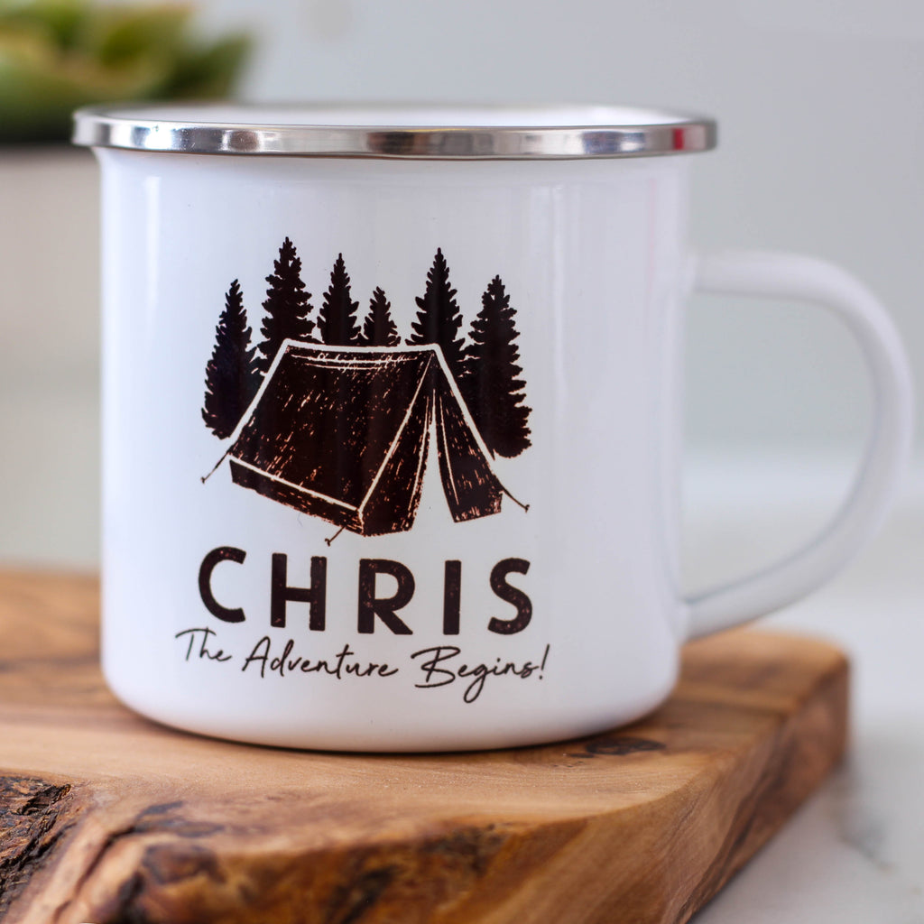 Personalised Tent Camping Enamel Mug