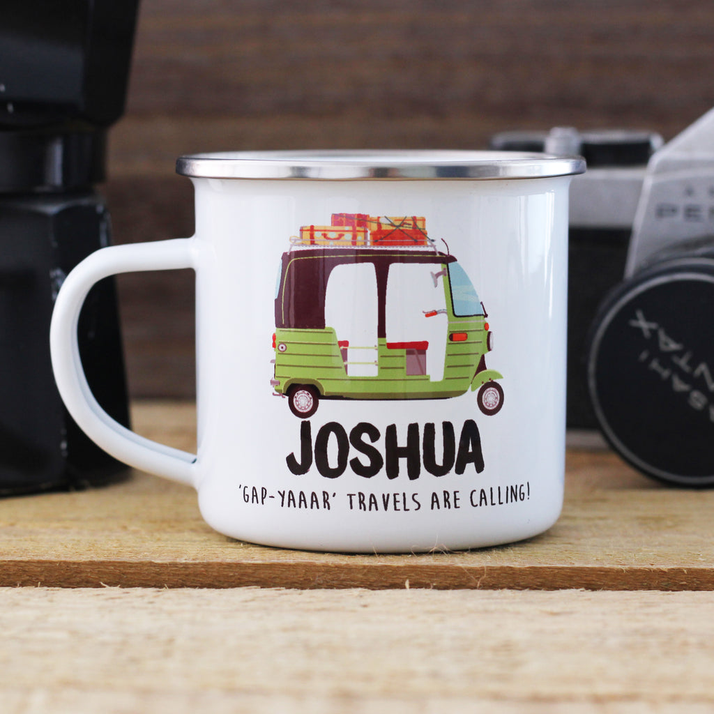 Personalised Tuk Tuk Enamel Mug Travel Gift