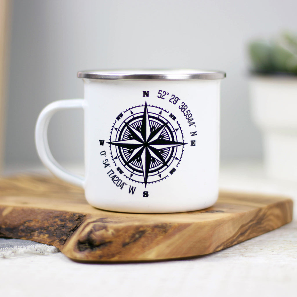 Personalised Compass Enamel Mug