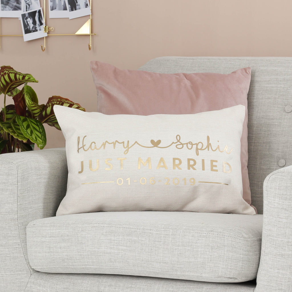 Personalised Just Married Gold Cushion