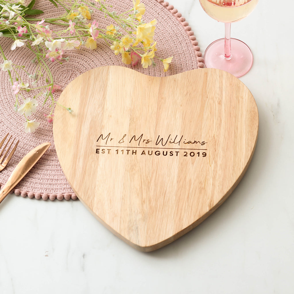 Personalised Mr And Mrs Heart Wedding Chopping Board