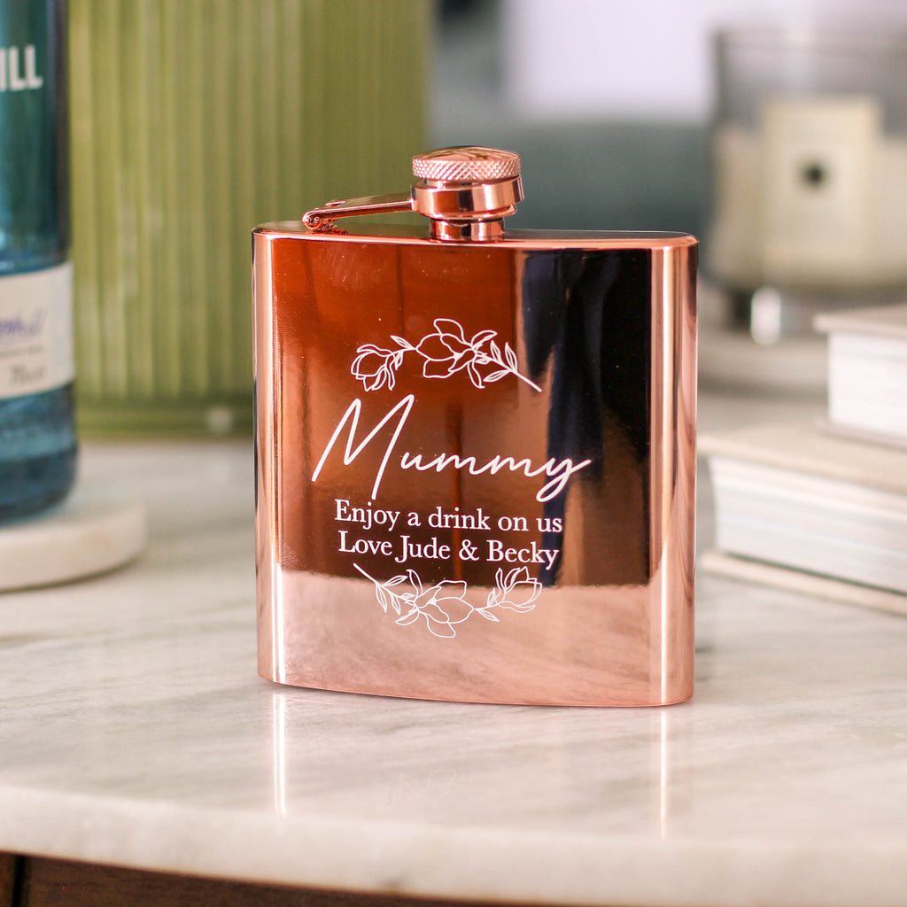 Personalised Floral Hip Flask Gift For Her