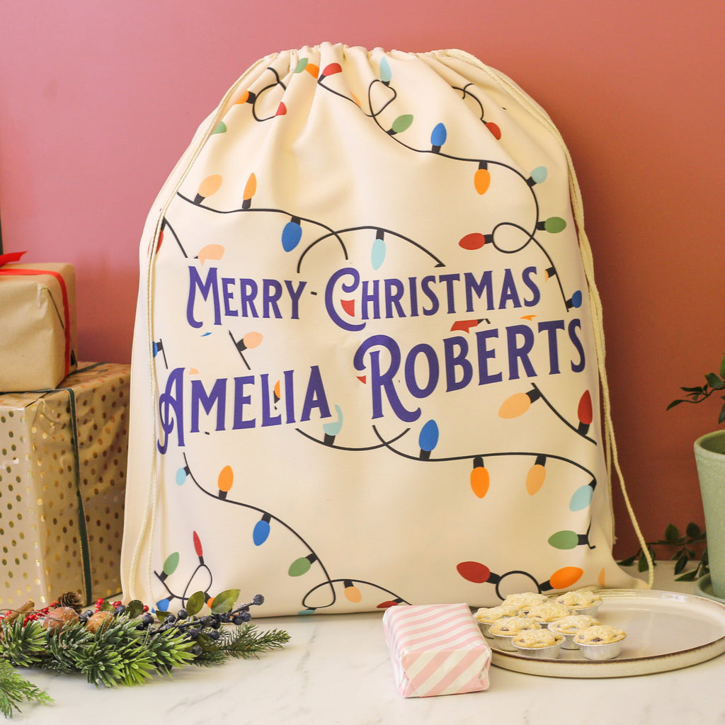 Personalised Christmas Lights Santa Sack