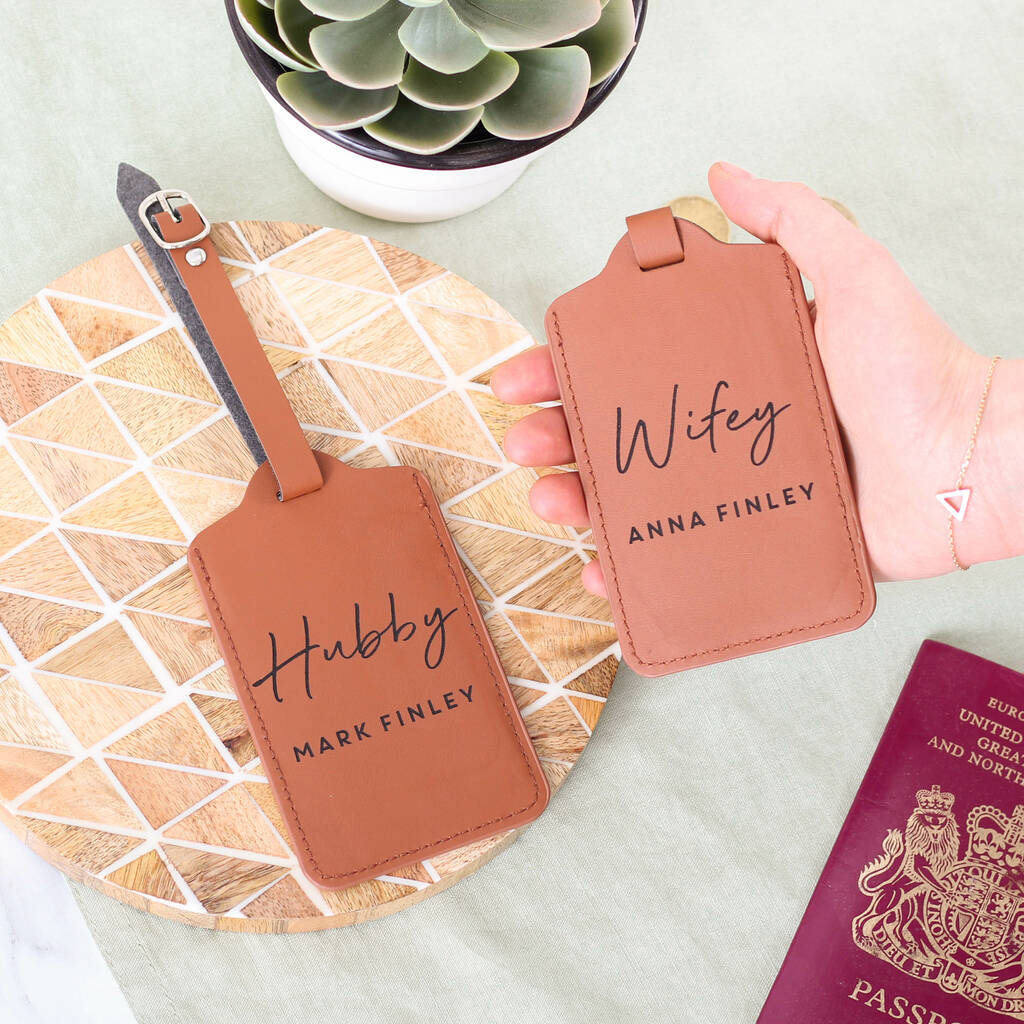 Personalised Hubby And Wifey Honeymoon Luggage Tag Set